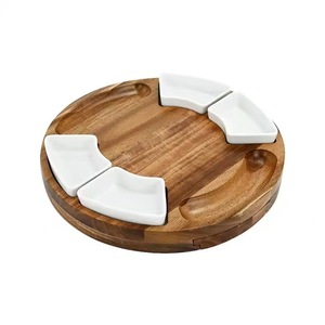 Wooden <b>Cheese</b> Board With Cutlery <b>Set</b> Round Serving Tray For <b>Cheese</b> Fruit Vegetables And Crackers Durable Portable Design - Product Image 2