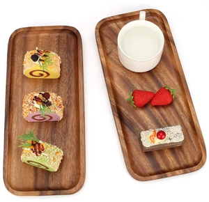 Acacia <strong>Wood</strong> Square Serving Tray Rectangle Pattern Wooden Dinner Dish <strong>Plates</strong> for Food Appetizer in Restaurants Parties - Product Image 1