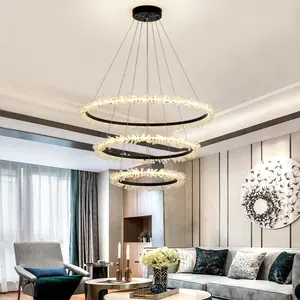 LED Ring Suspension Lighting Luxury Rock Crystal Chandelier Pendant Lamp Home House Villa Interior Decoration Drop Lighting