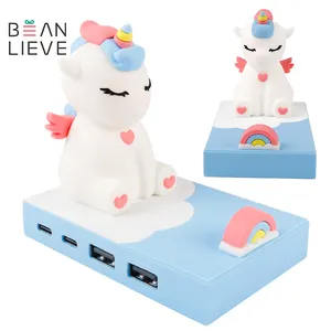 Custom Unicorn Computer Desk Phone Holder 4 Port 2.0 3.0 Data Transfer Nouveau Design Por Type C USB HuB