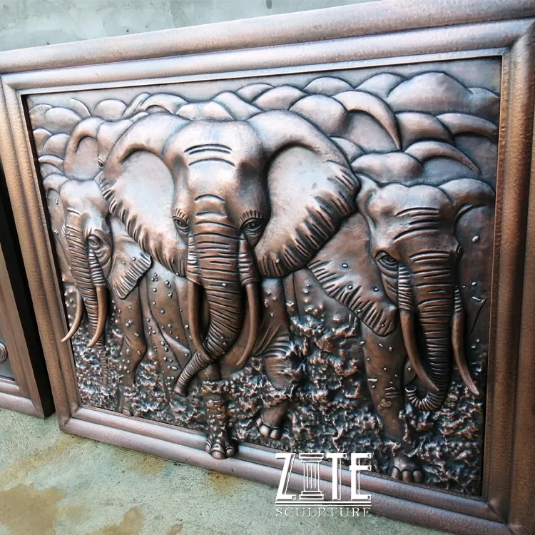 실내 장식 금속 조각 청동 코끼리 동물 벽 구호 동상