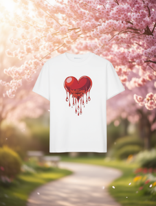 T-shirt da donna con stampa Cuore che si scioglie, a maniche corte, girocollo, vestibilità regolare, casual, primavera estate, 100% cotone jersey - Product Image 2