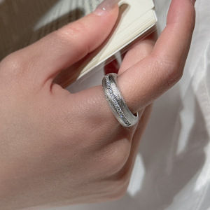 Bague en argent pur S925 avec zircone brossée, design simple, élégant, vintage, taille unique - Product Image 2