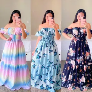 Oudina vestido de estampa um ombro, manga curta, estampado, maxi vestidos casuais para mulheres