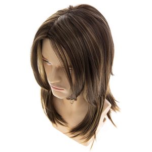 Perruques synthétiques <span class=keywords><strong>mi</strong></span>-longues pour hommes, raie centrale, brun, aspect naturel, <span class=keywords><strong>frange</strong></span> pré-coupée, fibre résistante à la chaleur, usage quotidien - Product Image 3