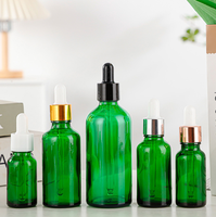 Flacon compte-gouttes en verre vert de plusieurs tailles, bouchons pipette noirs opaques, pour huiles essentielles, sérums faciaux, contenants cosmétiques vides