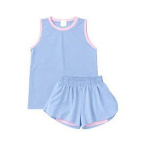 GSSO3528 Nouvel ensemble d'été sans manches pour filles, tenue de yoga unie violette imprimée, vente en gros pour enfants - Product Image 2