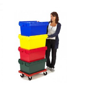 600*400*340mm stackable crate plastic storage tote bins with attached locking lid