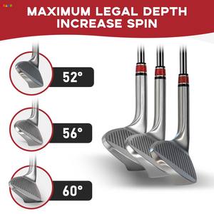 Wedges <span class=keywords><strong>de</strong></span> golf HAUEN PXC en acier inoxydable pleine face pour hommes, <span class=keywords><strong>look</strong></span> unique, spin exceptionnel, faible rebond, amélioration du jeu, 52, 56, 60 degrés - Product Image 2
