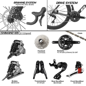 Vélo de route en fibre de carbone avec freins à disque BXT, 24 vitesses, cadre à câblage interne, compatible avec 105 DI2 R7170/Ultegra R8170/Dura Ace R9270 - Product Image 5