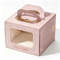 Boîte à gâteau jetable rose doré avec poignée, logo personnalisé, élégante, en carton avec pelliculage mat, forme personnalisable