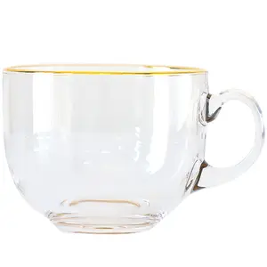 Ssg Luxury Pot Breakfast Milk Clear Handle Espresso Mugs Latte Mug Glass Coffee Cups With Gold Ring