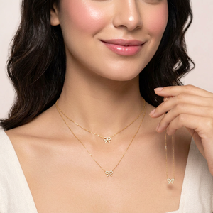 Most Popular Cute Bow Shape <b>Pendant</b> Romantic Ladies Jewelry 18K <b>Solid</b> <b>Gold</b> Natural Diamond Stackable Clavicle <b>Pendant</b> Necklace - Product Image 5