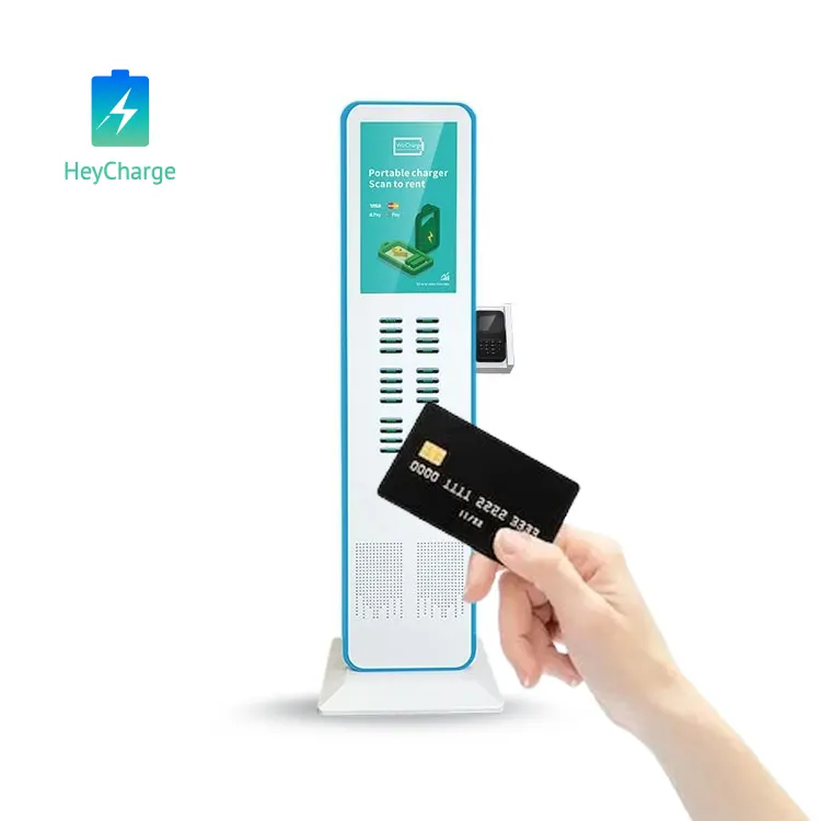 Heycharge 24 ช่องแบ่งปันธนาคารพลังงานร้านอาหารชาร์จสถานีเช่า pos ธนาคารพลังงานแชร์ตู้พร้อมหน้าจอโฆษณา