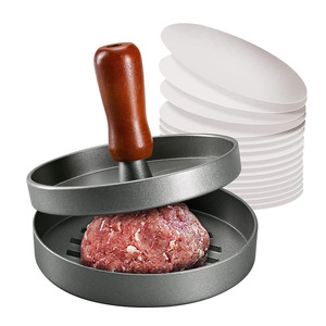 Envío Rápido: Prensa para Hamburguesas de Acero Inoxidable Antiadherente con Mango de Madera y Caja, Accesorios para Barbacoa - Product Image 1