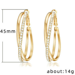 Boucles d'oreilles créoles E609 en or rose avec cristaux et strass sertis, classiques pour femme, à porter au quotidien - Product Image 5