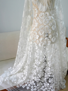 Nuevo Mori blanco bordado tul flor encaje tela cabeza hilo hecho a mano malla FONDO PARA vestido - Product Image 3