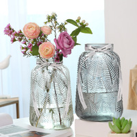 Vase en verre transparent Feuille d'érable style Instagram, luxe léger, pour centre de table de fleurs séchées, salon moderne et minimaliste, vente en gros