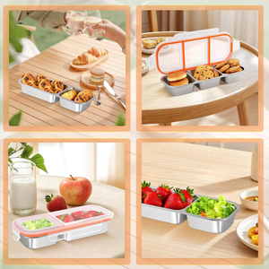 MIXWARES Recipiente para Aperitivos de Acero Inoxidable, Lonchera Metálica Hermética con <span class=keywords><strong>3</strong></span> Compartimentos - Product Image 4