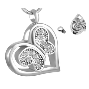 Aço inoxidável Cremação Urna para Cinzas Animal Coração-shaped <span class=keywords><strong>Butterfly</strong></span> Memorial Urn Pendant Colar Encantos Osso Ash Pendant - Product Image 1