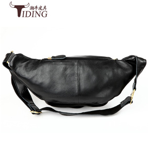Sac de poitrine pour homme en cuir véritable Tiding, grande capacité, fermeture à glissière, sac de sport décontracté pour l'extérieur, sac banane 3037 - Product Image 3