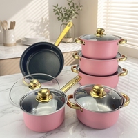 Ensemble de casseroles 12 pièces, poêle, marmite, casserole, poignée or orange, couvercle en verre, compatible induction et gaz, cuisine