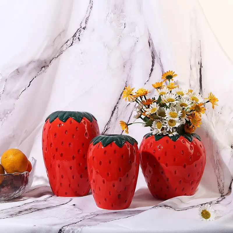 Unique Home/Kitchen/Office Decor Strawberry Pots for Plants Ceramic Plant Pots Hand Painted Strawberry Flower Pots and Planter