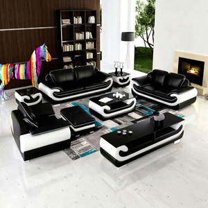Juego de Sofás Modulares de Piel Sintética Negra y Blanca Modernos, Muebles de Sala de Estar con Diseño de Brazos Curvos y Patas de Plástico - Product Image 1