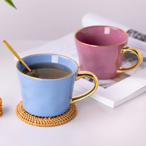 <b>Ceramic</b> Mug Solid Color Gold Rim Coffee Mug Gift <b>Cup</b> Customizable - Product Image 1