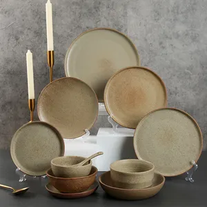 Moderno único moteado gres esmaltado vajilla decorativa platos juegos de vajilla al por mayor juego de cena de cerámica