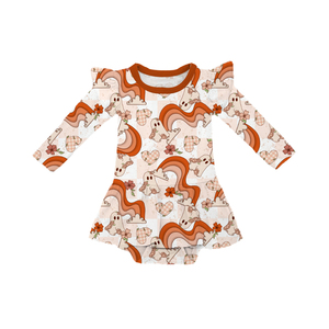 Personalizado impreso bebé niñas Twirl vestido mono Navidad Groovy Santa Flutter manga bambú bebé falda mameluco - Product Image 2