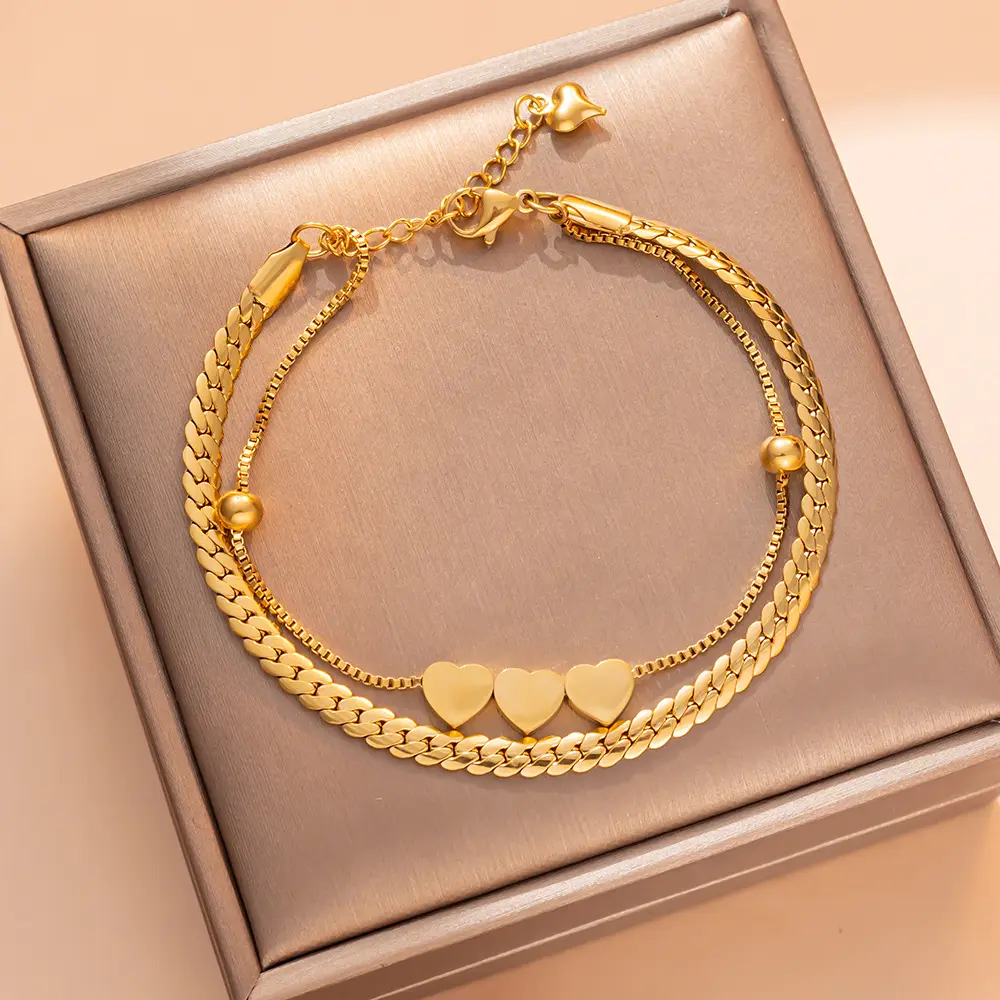 Pulseira de pulseira de aço inoxidável com pingente de coração banhado a ouro para mulheres pulseiras de amizade com letras da moda