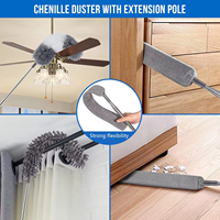 Pôle d'extension en acier inoxydable plafonnier plumeau réutilisable plumeau plumeau pour ventilateur de nettoyage
