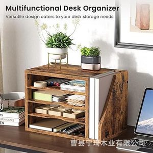Wooden desktop <b>storage</b> rack, vintage <b>file</b> organizer, envelope and mail <b>storage</b> box, office document organizer. - Product Image 4