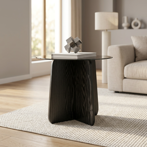 Modern <b>Round</b> <b>Coffee</b> <b>Table</b> With Tempered <b>Glass</b> Top And Wood Base Minimalist Living Room Furniture - Product Image 2