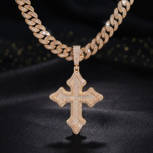Pendentif Croix KIVORA en Argent 925 Plaqué Or Rose et Rhodium, Moissanite VVS D, Bijoux Hip Hop pour Hommes et Femmes, Breloques Givrées - Product Image 2