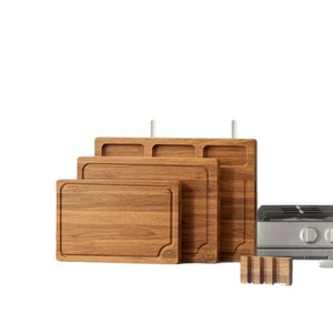 Juego de tablas de cortar de bambú, 3 piezas rectangulares con ranura para salsa, para uso en la cocina - Product Image 1