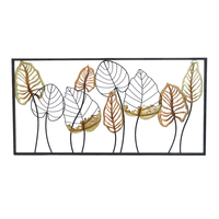 Décoration murale de luxe rectangulaire pour maison dorée, fil de fer, feuilles de fleur, Art suspendu, 12 pièces