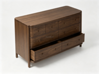 Commode à 8 tiroirs FERLY style Californie, finition bois, meuble de rangement pour chambre à coucher