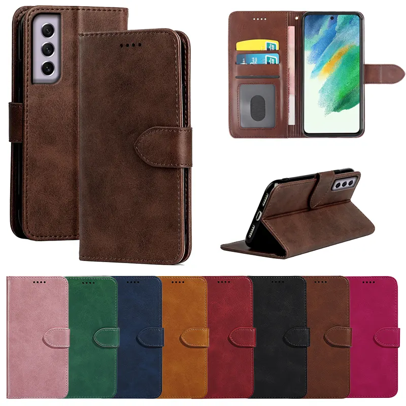 Leather Phone Case For Samsung Galaxy S22 S21 S20 S10 S9 S8 Plus A03 A03s Note20 Ultra A04s Flip Book Cover With Magnetic Clips