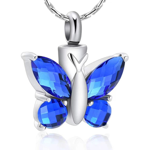 Joias de Cremação para Cinzas, Pingente de Aço Inoxidável em Forma de Borboleta com Pedra de Cristal, Colar Esqueleto, Lembrança para Mulheres - Product Image 1