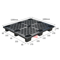 Palette en plastique à simple face 1200x1000x140mm à 4 entrées, charge dynamique de 1000 kg pour l'emballage d'exportation et le stockage en entrepôt