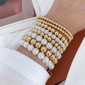 Braccialetto di perline di palline di moda gioielli minimalisti da <span class=keywords><strong>donna</strong></span> chic multi size regolabile braccialetti di perle di perle di palla d'oro - Product Image 3
