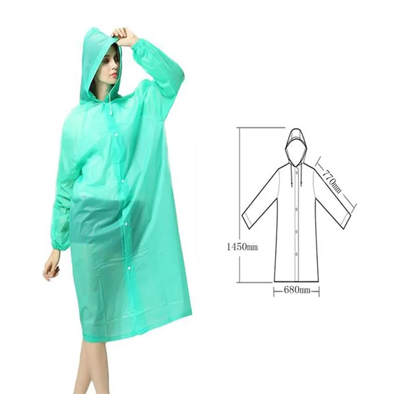 Foldable keep them in the bag house office or car for emergency EVA plastic Rainwear Reusable Raincoat