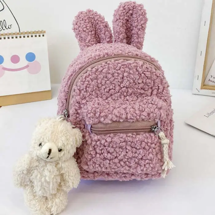 Custom Gifts Rabbit Bear Plush teddy Velvet Backpack Toddler Cartoon Bags Children Light Backpack Small School Bag For Kids
