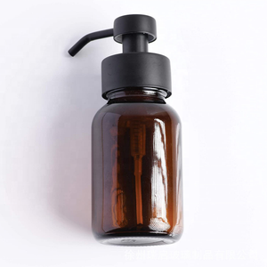 Distributeur de <span class=keywords><strong>savon</strong></span> pour les mains en mousse en verre ambré épais rechargeable de 250 ml avec pompe à mousse en acier inoxydable argenté pour flacon de lotion - Product Image 2