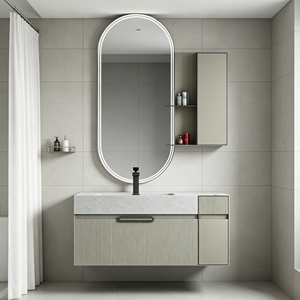 Bathroom Single Cabinet Set Modern Rectangular Resistant <b>Mirror</b> Cabinet Design Mdf Bathroom Vanity Cabinets with <b>Led</b> <b>Mirror</b> - Product Image 6