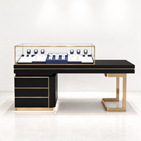 Vitrine de luxe pour montres, noire et or, avec trois tiroirs, base métallique, certifiée CE ETL, pour boutique de montres-bracelets