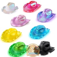 Chapeau de cowboy LED clignotant à néon, vente chaude 2026, logo personnalisé coloré, NOUVELLES ARRIVÉES, Thanksgiving, Pâques, anniversaire, rentrée scolaire, fête