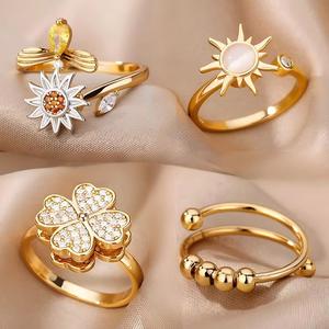 G4177 Wholesale Sun Shape Rotatable <strong>Rings</strong> Flower <strong>Spinner</strong> <strong>Ring</strong> Spinning Rotating Adjustable Fidget <strong>Ring</strong> <strong>Spinner</strong> for Anxiety - Product Image 1